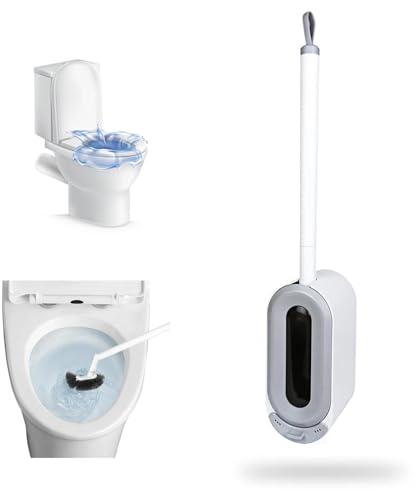 PHMING Escobilla WC con Soporte de Pared, Escobillas de Baño Práctico y Ahorrador de Espacio, Color Gris Claro
