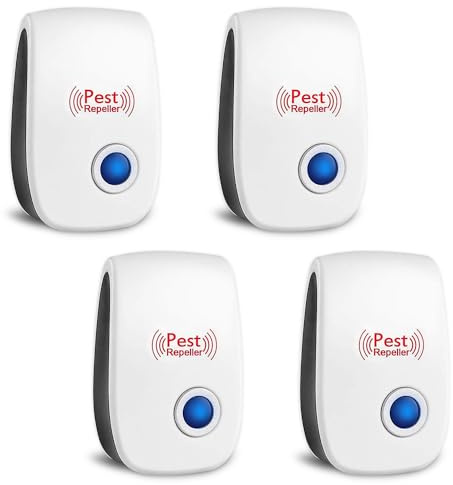 Ultraljud skadedjursbekämpare, 4-pack skämma bort möss, ultraljud, myggskydd, elektronisk pestrepeller myggskydd, inomhus, för myggor, möss, spindlar, kackerlappar, insekter