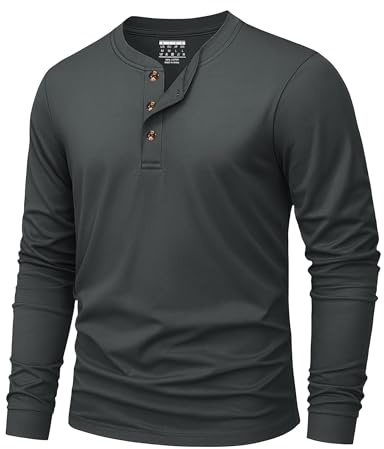 KEFITEVD T Shirt Manche Longue Homme Henley Chemise Homme en Coton à 3 Boutons Décontractés Tee Shirt Col V Basiques