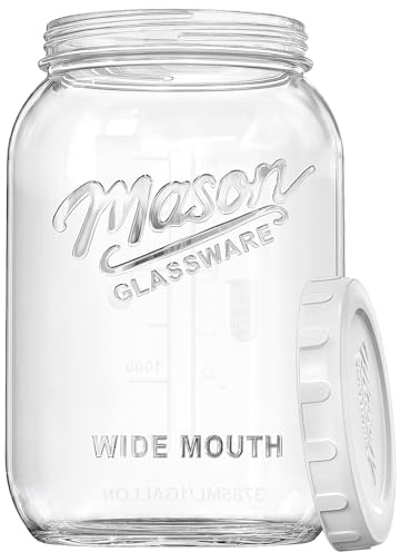 1 Gallon Glass Jar with Airtight Lid, Large Mason Jar Extra Wide Mouth for Flour Sugar Food Storage Containers with Scale Mark(1 PCS), Canning Jars for Sun Tea, Kombucha, Cookie, Pickle, Fermenting