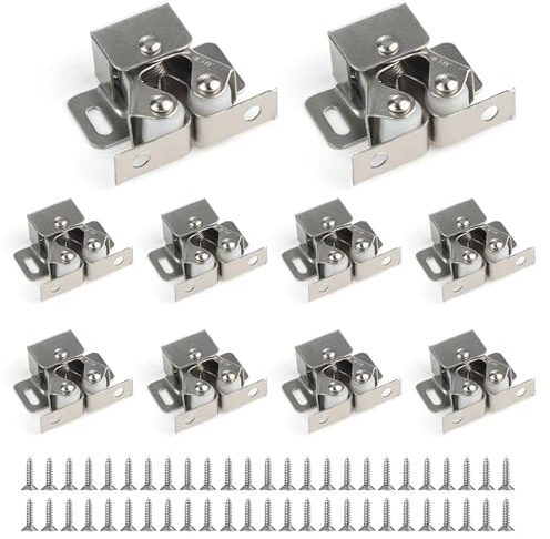 UIHRLM 12PCS Cupboard Cabinet Door Latch, Twin Roller Cupboard Closet Cabinet Latch with Screws, Hardware Built in Spring Double Roller Catches Door Latches for Wardrobe Catch Home Kitchen Furniture