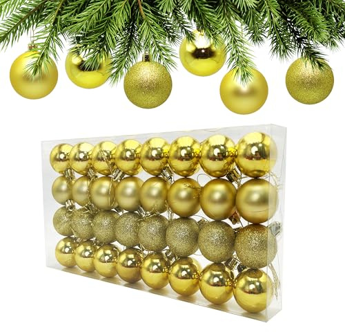 AiTodos® 32 Bolas de Navidad Juego, Bolas Doradas Navidad 4 cm, Decoración Navideña de Plástico, Utilizadas para Fiestas, Bodas, Cumpleaños, Aptas para Interiores y Exteriores(Oro)