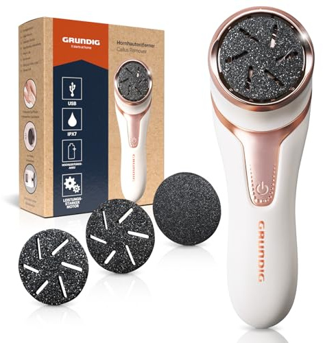 GRUNDIG Hornhautentferner elektrisch Hornhaut entfernen - schnell schöne Füße - Fußpflege Set mit Hochleistungsakku I IPX7 Fuß Pedi Pediküre (weiß)