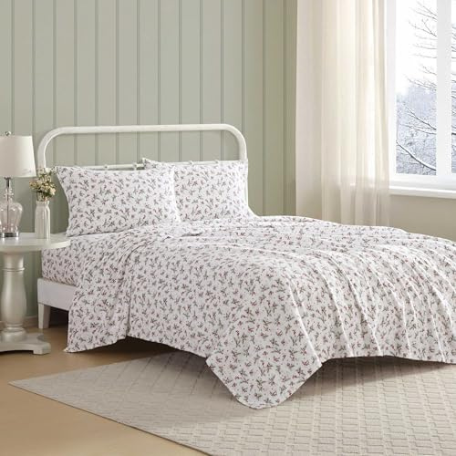 Laura Ashley - Sábanas de Cama King, Juego de Ropa de Cama de Franela de algodón con Fundas de Almohada a Juego, Cepillado para Mayor suavidad, Bolsillo Profundo, Certificado Oeko-Tex (Berry Bright