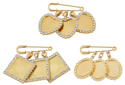 OLYCRAFT 3pz 3 Stili Oro Ellisse Bouquet da Sposa Foto Charms Cuore Foto Charm Spilla Ricordo Ovale Bouquet Quadrato Commemorativo Fai da Te fotografie Charm Spilla con 3 Foto per Festa di Nozze