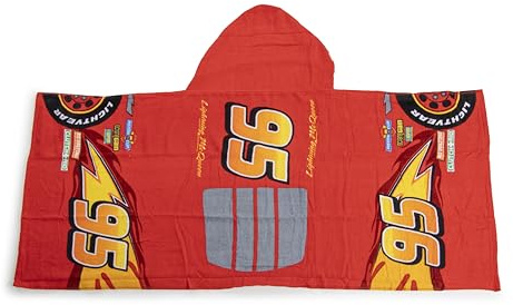 Jay Franco Disney Pixar Cars Flash McQueen – Poncho-Serviette de Bain à Capuche 56 x 130 cm, 100% Coton, Peignoir pour Enfants