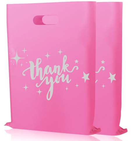 100 Pezzi Sacchetti Regalo Ringraziamento con Manici 30x40cm Sacchetti di Plastica per Tende Riutilizzabili per Negozi Boutique (Rosa)