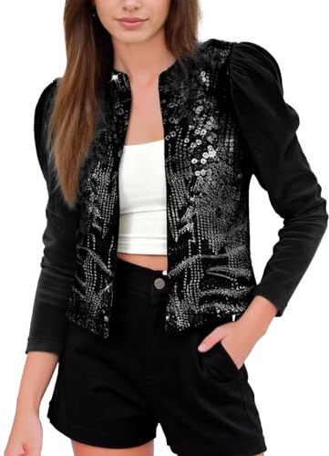 Duohropke Smat Glitzer Bolero da Donna con Paillettes, Giacca per Capodanno, Top da Party, Outfit per Carnevale, Cardigan per Feste, Bluse Eleganti per Matrimonio, Bolero in Velluto, Giacca Corta, Top