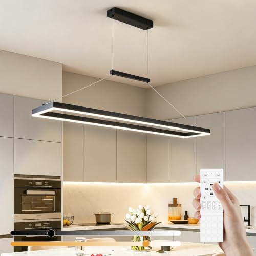 120CM LED Pendelleuchte Esstisch, 52W Dimmbare Hängelampe Esszimmer Schwarz