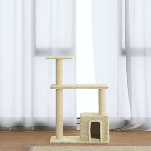 Kaloriko Arbre à chat avec colonnes en sisal Crème 70 cm Matériau bois peluche Arbre à grimper Meubles à gratter avec plate-forme d'observation et grotte pour chats d'intérieur pour jouer et
