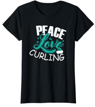 Pierre pour Sports d'hiver Peace Love Curling T-Shirt Graphique avec Valeur