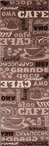 VIMODA Küchenteppich Teppichläufer Coffee Modern Kaffee Design in Braun Beige Teppich für Lounge oder Küche, Maße:80x250 cm
