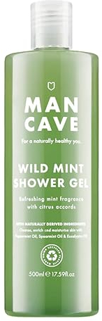 ManCave Duschgel Männer Wilde Minze 500 ml - Frisches Aroma Zitrone, Pfefferminz, Eukalyptusöl - Sulfat- und Parabenfrei, Vegan, Duschgel Herren, Tube aus Recycling-Kunststoff, Hergestellt in GB