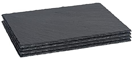 Argon Tableware Rectangle Slate Placemats - 30 x 20cm - Pack of 4 - Black Natural Stone Slate Dinner Mats Dinnerware Plate Placemats for Kitchen, Home, Bar, Restaurant, Weddings, Events