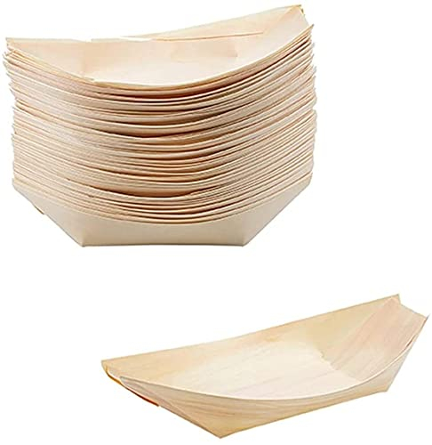 PIQIUQIU Holzschale Schiffchen aus Kiefernholz Bambus Holz Boote, Fingerfood Schälchen für Fingerfood Currywurst Pommes Sushi I Servierschale kalte 50 STK 19x10cm