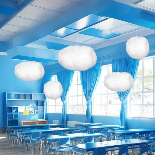 Tatuo 6 Pcs Artificial Hanging Clouds for Room Ceiling Imitation 3D Cloud Decoration Fake Imitation Cotton Props DIY Ornament for Halloween Party Bedroom Wedding Stage Show Decor (3 Size)