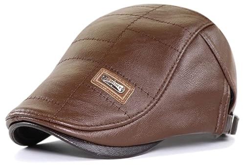 Gorros de Boina para Hombre Newsboy Cálida Boinas de Cuero de la PU Casquillo Plano de Cuero de la PU Ajustable Sombreros Prueba de Agua para Hombres Otoño Invierno(Café Ligero)