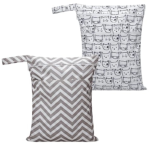 kwmobile 2 Stück Nasstasche Wetbag - Windeltasche wasserabweisend - 30x40cm Windelbeutel - Tasche für Windeln Badekleidung Schmutzwäsche - Weiß Schwarz Braun