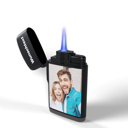 Bl4ckPrint Accendino con foto e testo - Regalo fotografico - Accendino antivento - Ricaricabile a gas liquido - Regalo personalizzato