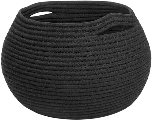 TIMEYARD Korb Aufbewahrung, Wäschekorb Schwarz, Korb Geflochten, Körbe für Regal, Toilettenpapier Aufbewahrung, Spielzeug, Aufbewahrungskorb Kinder, 25x21cm, Rund, Schwarz