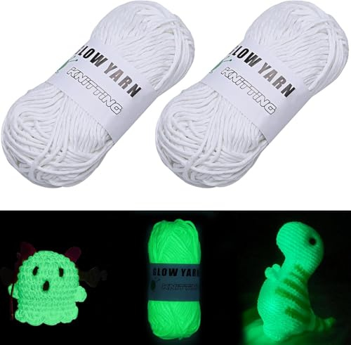 2 Stücke 50g Leuchtendes Handstrickgarn, 2mm DIY Polyester Leuchtendes Garn, Strickgarn Im Dunkeln Leuchtende, Flauschige Weich, KnäUel Aus Polyestergarn FüR Stricken HäKeln Und Bastel(Weiß)
