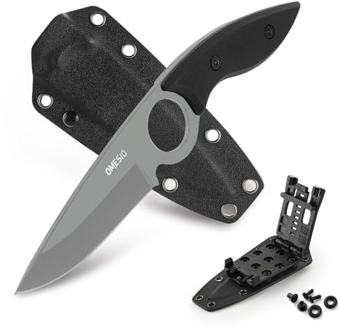 Omesio Bälteskniv 5Cr13MoV Full Tang Drop Point G10 Kydex | EDC-kniv med 5Cr13MoV-stål, 8,5 cm Drop Point-blad, G10-handtag, Kydex-slida med clips för fiske och camping