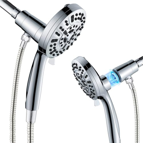 WCQQ High Pressure 10 Ways Handheld Shower Head Chrome- Anti-clog Nozzles, Built-in Power Wash to Clean Tub, Wall & Overhead Brackets,Magnetitc Rainfall Shower Wand,Built-in 2 Power Jet