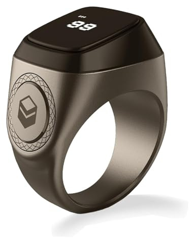 iQIBLA Zikr Ring® anello intelligente multifunzionale con contatore di preghiere Tasbih e app per lo stile di vita musulmano Life (Grigio, 22mm)