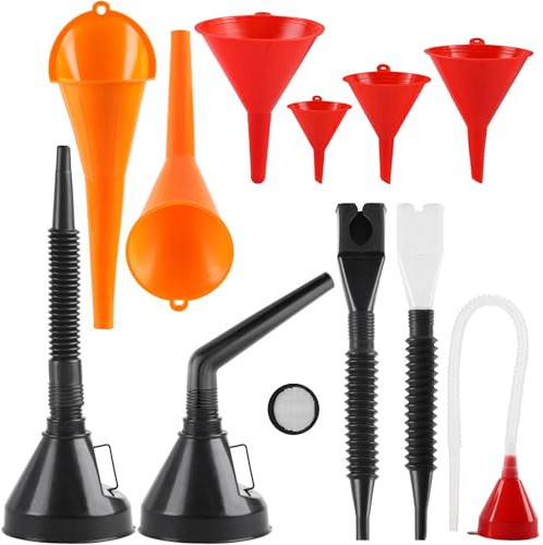 Lot de 11 entonnoirs pour voiture avec tuyau - En plastique flexible - Grand entonnoir à huile universel - Pour atelier, cuisine, huile et essence