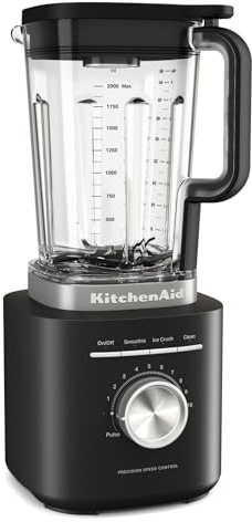 KitchenAid 5KSB2073EBM Pure Power Blender Standmixer, 1,5 PS Motor, Asymmetrische Klingen, Eis-Crushen, für Suppen & Smoothies, 10 Stufen, 2L BPA-freier Behälter, Matt-Schwarz