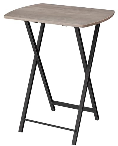 HOOBRO Side Table, Folding Tray Table, Snack Dinner Table for Eating at Couch, Sofa End Table for Small Space, Living Room, Industrial, Easy Storage, Stable Metal Frame, Greige and Black EBG17BZ01