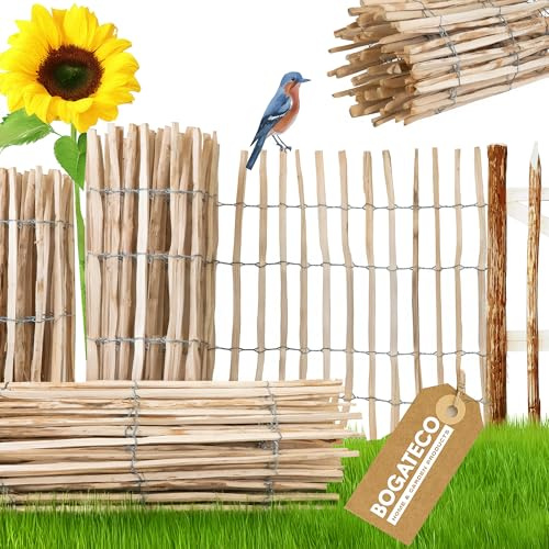 BOGATECO Clôture en Noisetier Bois | 300 cm de Long | Idéal Comme une Clôture de Jardin | Peut être Utilisé Comme Couverture des Parterres de Fleurs et de (4 à 5 cm, 150 cm de Hauteur)