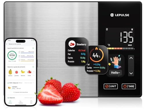 Lepulse Báscula Cocina, 24 Nutrientes, Pantalla TFT Color, 50 Offline scale | Bascula Cocina Digital de Acero Inoxidable con Cálculo Nutricional, Análisis de Nutrientes, Función sin Conexión (Offline)