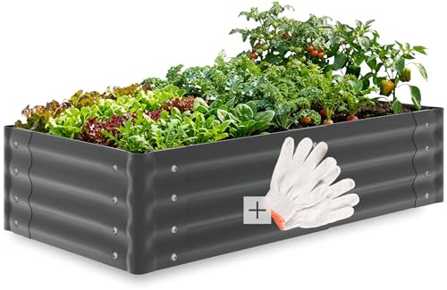 tectake® Aiuola Rialzata Zincata, 120x60x30 cm, 200L, Fioriera da Esterno, Letto per Giardino Fondo Aperto, Orto Rialzato da Esterno, Per Giardinaggio, Erbe, Ortaggi, Frutta, Fiori, Guanti Inc- Grigio