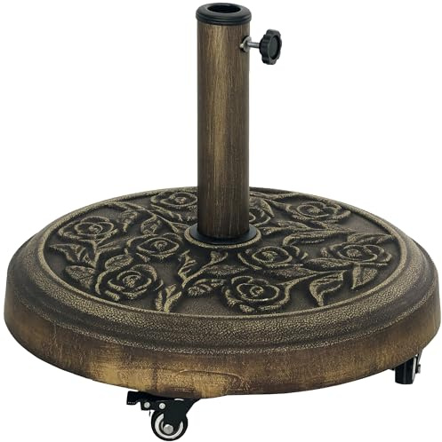 Outsunny Base per Ombrellone Rotonda da Esterno, 21 kg, Basamento in Resina con Ruote e Supporto per Ombrelloni da 32mm/38mm/48mm, per Giardino, Terrazza, Piscina, Bronzo