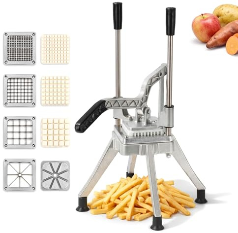 Taglia Patate Per Patatine Fritte, Taglia Patatine Fritte Professionale in Acciaio Inox con 4 Lame da 7mm 9mm 14mm e Spicchi Tagliaverdure Commerciale per Patate Dolci Carote e Cetrioli Tritatutto