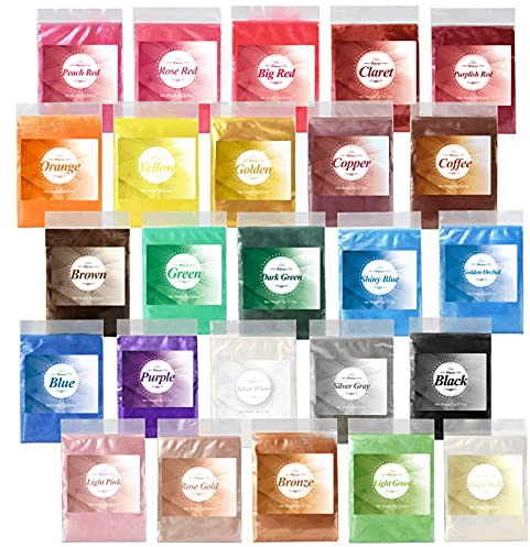 Epoxidharz Farbe metallic 25 Farben x 5g (125g), Mica Powder, Seifenfarbe, Epoxy Resin Farbe Farbpigmente Pigmentpulver Farben Pigment, Farbe für Epoxidharz, Kosmetisches Niveau Lipgloss