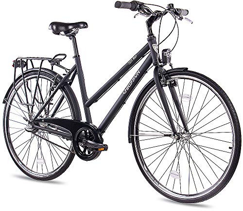 CHRISSON 28 Zoll Citybike Damen - City One schwarz 50 cm - Damenfahrrad mit 3 Gang Nexus Nabenschaltung - praktisches Cityfahrrad für Frauen