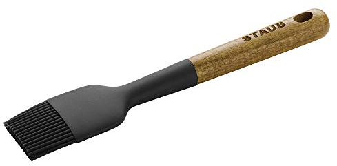 STAUB Pastry Brush, Perfect for Evenly Glazing Pastries and Basting Meats, Durable BPA-Free Matte Black Silicone, Acacia Wood Handles, Safe for Nonstick Cooking Surfaces