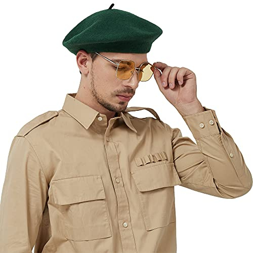 JH JOEJERRY Wool French Beret Hat for Men & Women -Solid Color Military Style Unisex Cap Large Size Army Green