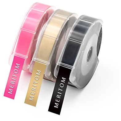 Compatible with Dymo 3D 9mm Embossing Label, Replacement for Dymo Omega Junior Label Tape, 3D Plastic Tape White on Black/Gold/Pink for E-101 E-303, 3-Rolls