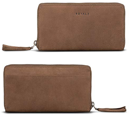 ROYALZ 'Helena' Vintage Leder Portemonnaie Damen groß Reißverschluss viele Fächer Geldbörse Damen RFID Schutz Geldbeutel Frauen Leder, Farbe:Montana Braun