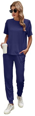 Ietaoo Completo Sportivo Donna Tute da Ginnastica da Donna Estiva Cotone 2 Pezzi Homewear Manica Corta T Shirt+ Pantaloni Tute Sportiva Casa Pigiama Set