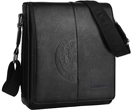 Leathario Herren Umhängetasche aus Veagnem Leder,Schultertasche mit Großer Kapazität, Herrentasche für Alltag Freizeit Arbeit