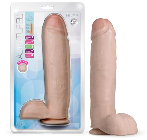 Blush Novelties Au Naturel Riesiges realistisches 10-Zoll-Saugnapf-Harness-kompatibles FlexiShaft Sensa Feel-Dildo-Sexspielzeug für Männer, Frauen, Paare, Vanille