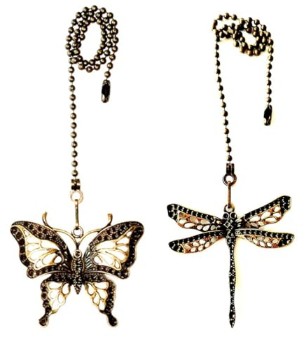 GDQLCNXB Ceiling Fan Pull Chain Ornaments Extension,12 Inches Lighting And Fan Beaded Ball Fan Pull Chain Extender with Connector, Dragonfly and Butterfly Ceiling Fan Pull Chain Set-2Pcs