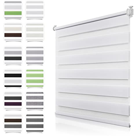Doppelrollo Klemmfix ohne Bohren Weiß B45 x H100cm(Stoffbreite 40cm) Rollos für Fenster ohne Bohren & mit Bohren Duo Rollo Klemmrollo Zebrarollo Rollo Höhe Stufenlos Verstellbar & Kindersicherung