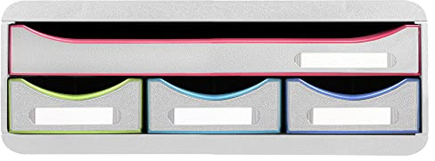 EXACOMPTA - Ref. 319913D - Toolbox Mini Caja Individual con 4 cajones para Guardar Utensilios pequeños - Dimensiones Exteriores: Profundidad 27 x Ancho 35,5 x 13,5 cm - Blanco/arlequín