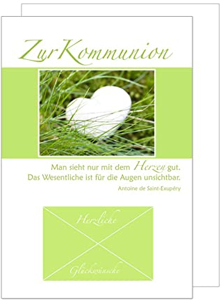 Edition Seidel Premium Glückwunschkarte Geldscheinkarte zur Kommunion mit Umschlag. Kommunionskarte mit Spruch Karte Grusskarte Geldgeschenk weisses Herz Junge Mädchen (GS-KO119 SW022)
