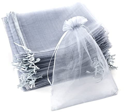 YFZYT 100 Stück Grau Organzasäckchen, 17 x 23 cm, Lavendelsäckchen, Säckchen zum befüllen mit Satin-Kordelzug, Verpackungstüten Für Hochzeitsgeschenke, Partys und Weihnachten